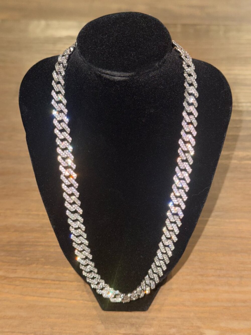 SilverTone Iced Out Cuban link chain 20 inches. Unbranded, untested not magnetic